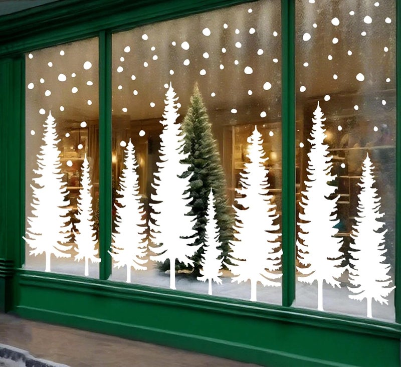 Whaline 25.5" H Large Christmas Window Clings White Xmas Tree Window Decals Winter Snowflake Reusable Anti-Collision Windows Decor for Holiday Home Glass Mirror Decor, 8 Sheets - Image 1